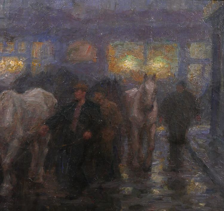 Edgard FARASYN 1868-1938 Pferde in der Stadt, Nachteffekt, Gemälde, Impressionismus Belgien