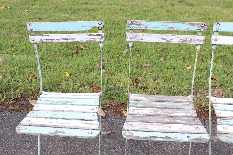 Bistro Garden Folding Chairs In Iron And Wood Slats, Set Of 8