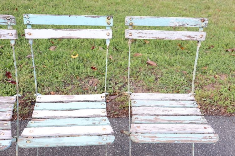 Bistro Garden Folding Chairs In Iron And Wood Slats, Set Of 8