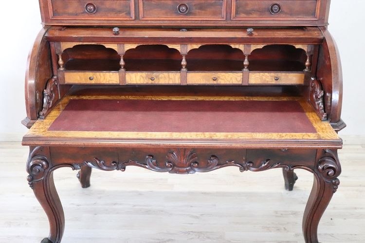 19th Century Antique Roll Top Desk In Walnut