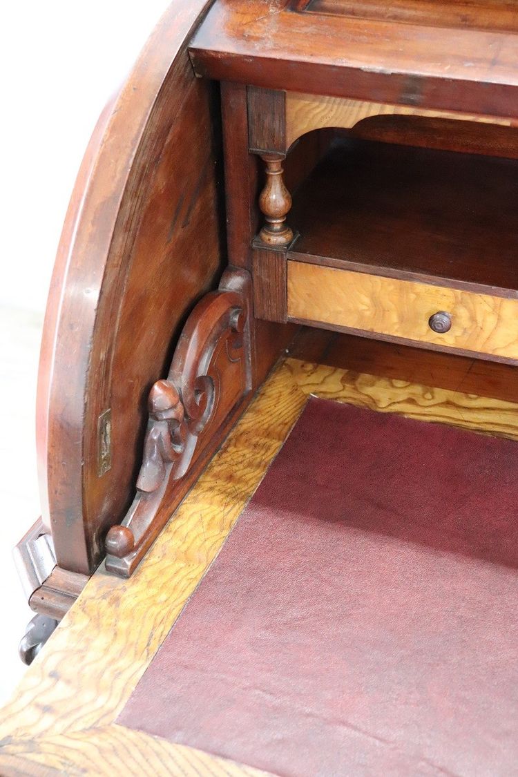 19th Century Antique Roll Top Desk In Walnut