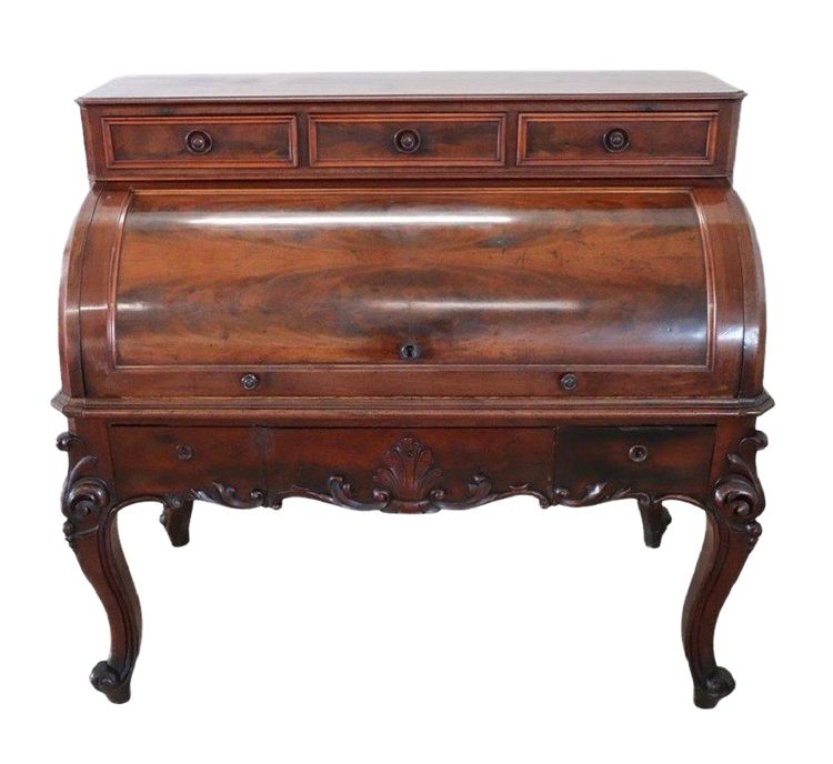 19th Century Antique Roll Top Desk In Walnut