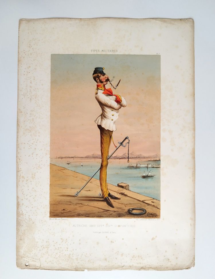 Types militaires Autriche 1862 Officier Supérieur d'Infanterie  lithographie 19ème