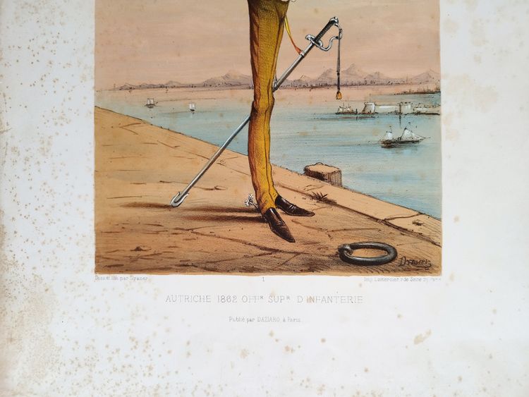 Types militaires Autriche 1862 Officier Supérieur d'Infanterie  lithographie 19ème