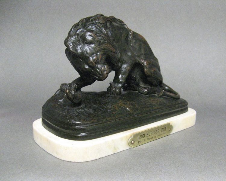 Bronze Sculpture Lion Au Serpent By Victor Chemin.