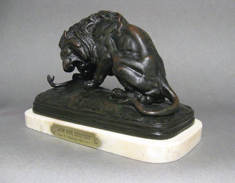 Bronze Sculpture Lion Au Serpent By Victor Chemin.
