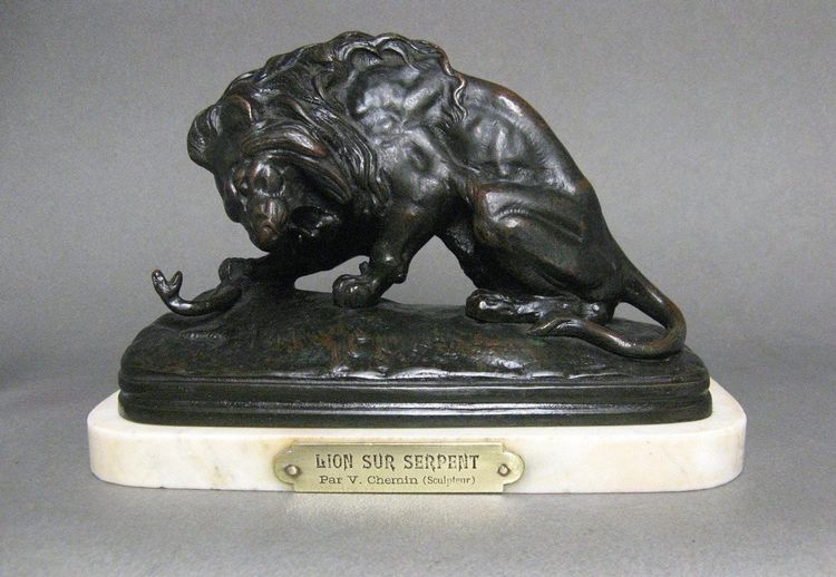 Bronze Sculpture Lion Au Serpent By Victor Chemin.
