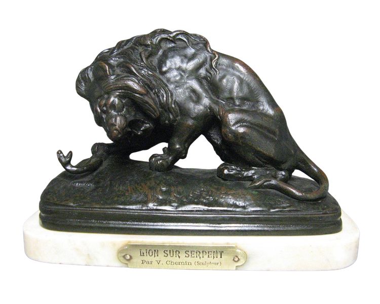 Bronze Sculpture Lion Au Serpent By Victor Chemin.