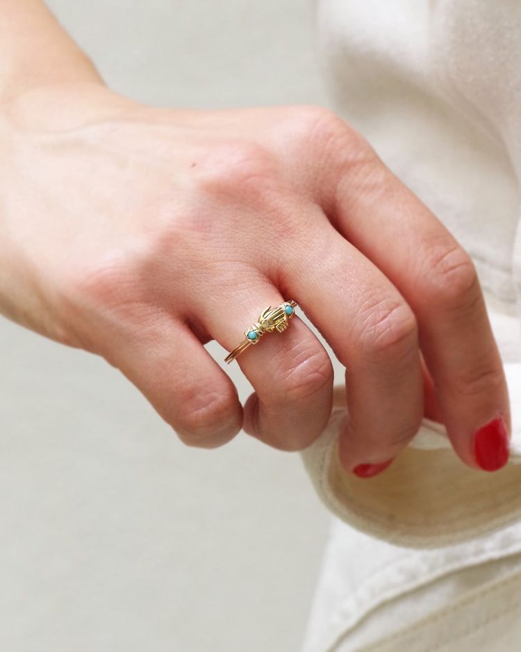 Fede Anello in oro rosa 14k con turchese, anello fede, anello promessa, anello di fidanzamento e matrimonio