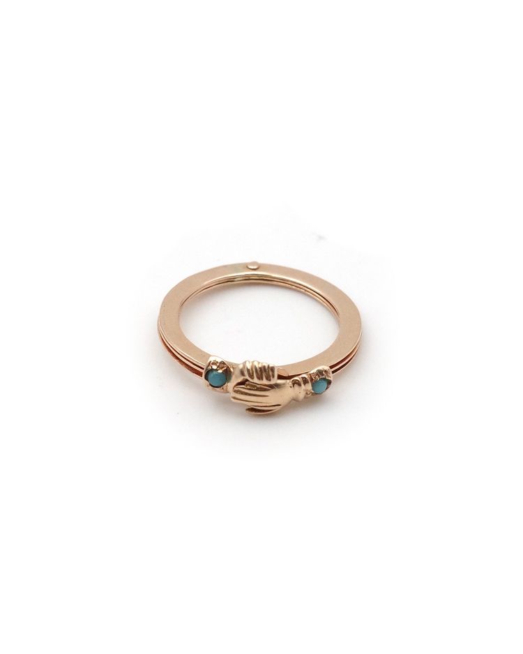 Fede Anello in oro rosa 14k con turchese, anello fede, anello promessa, anello di fidanzamento e matrimonio