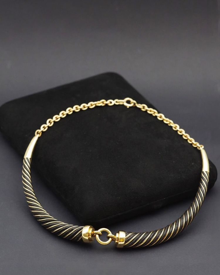 Gay Freres Torque Necklace 18 Karat Gold And Silver Torque, Seventie's Necklace