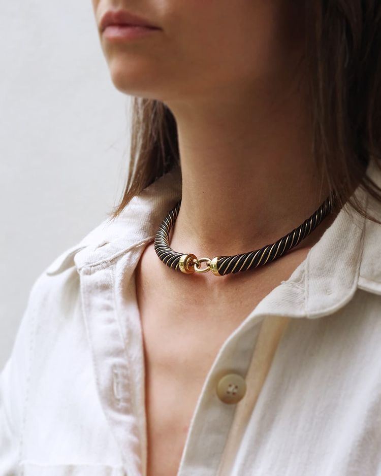 Gay Freres Torque Necklace 18 Karat Gold And Silver Torque, Seventie's Necklace