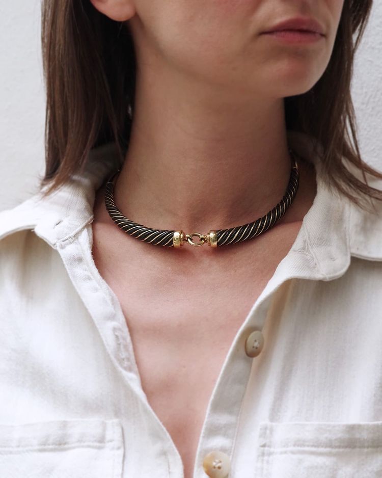 Gay Freres Torque Necklace 18 Karat Gold And Silver Torque, Seventie's Necklace