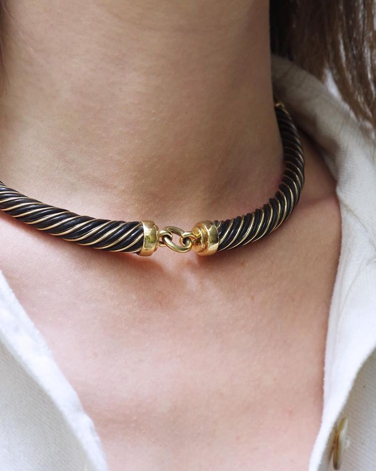 Gay Freres Torque Necklace 18 Karat Gold And Silver Torque, Seventie's Necklace