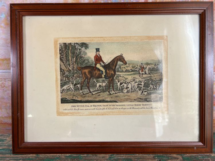 Antique engraving 1837 - John Mytton on horseback - hunting scene - signed W. Giller - framed