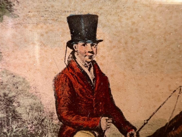 Antique engraving 1837 - John Mytton on horseback - hunting scene - signed W. Giller - framed