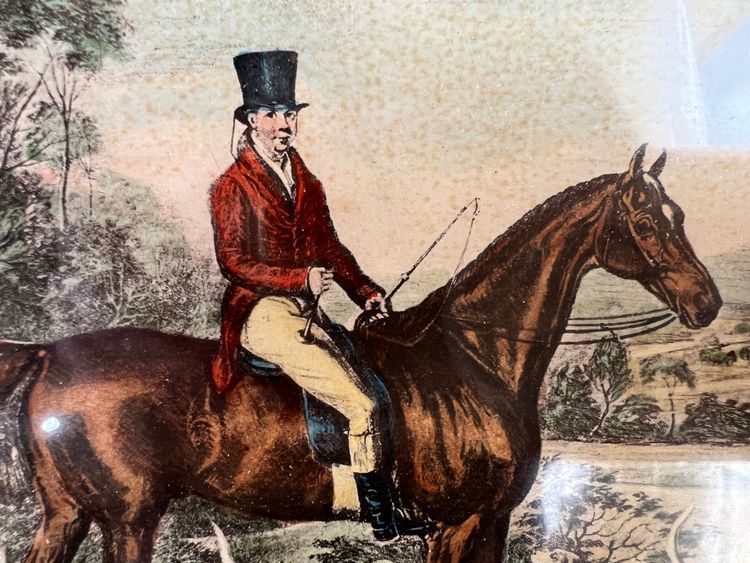 Antique engraving 1837 - John Mytton on horseback - hunting scene - signed W. Giller - framed