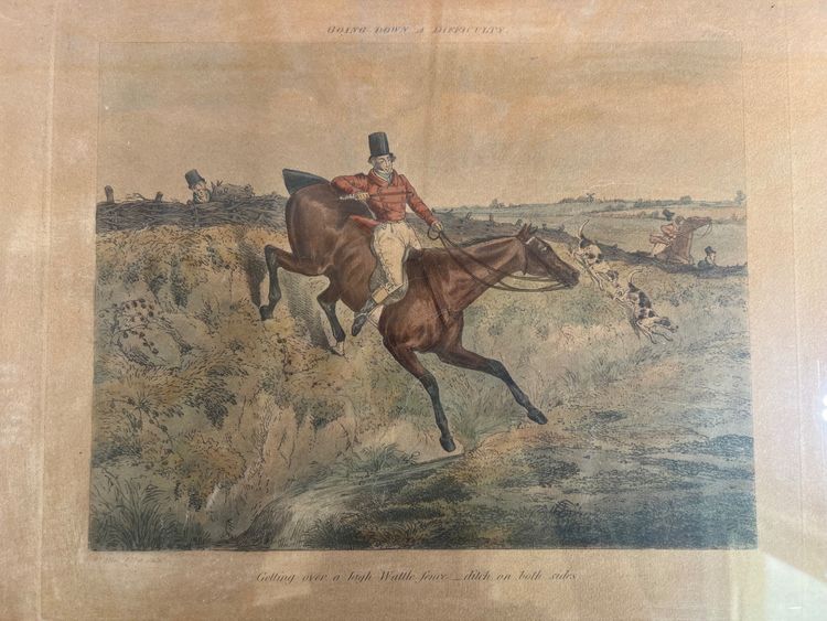 Alter Stich - Henry Alken - "Going Down a Difficulty" - Treibjagd - England - 1830