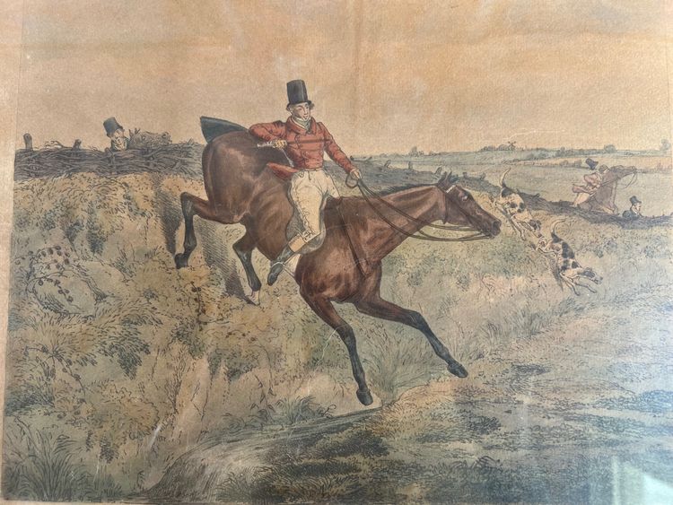 Alter Stich - Henry Alken - "Going Down a Difficulty" - Treibjagd - England - 1830