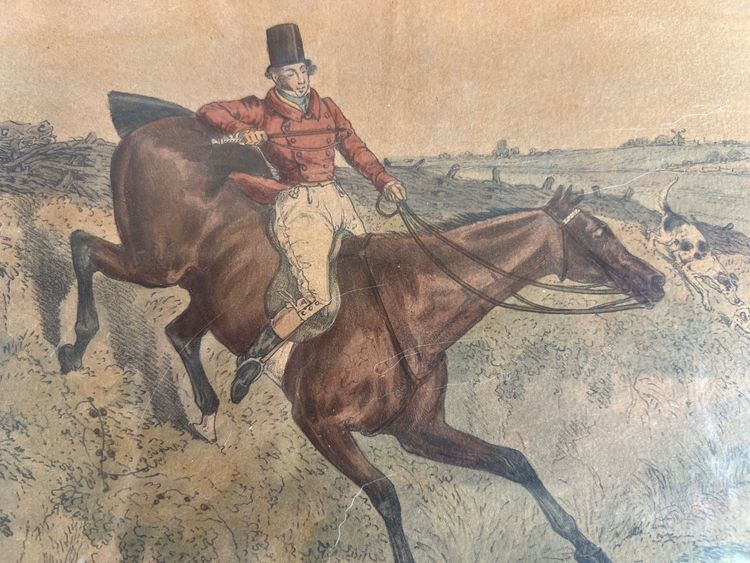 Alter Stich - Henry Alken - "Going Down a Difficulty" - Treibjagd - England - 1830