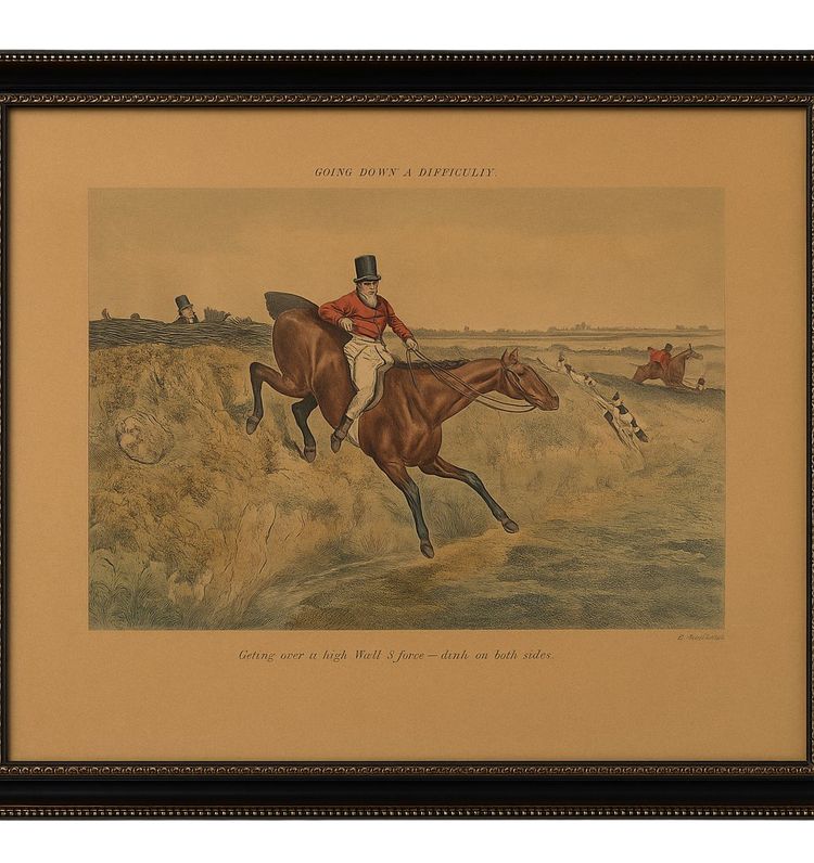 Alter Stich - Henry Alken - "Going Down a Difficulty" - Treibjagd - England - 1830