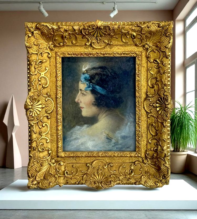 ALEXIS VOLLON 1865 -1945 /ÖL AUF TAFEL UNTER GLAS "FRAUENPORTRÄT 1930"