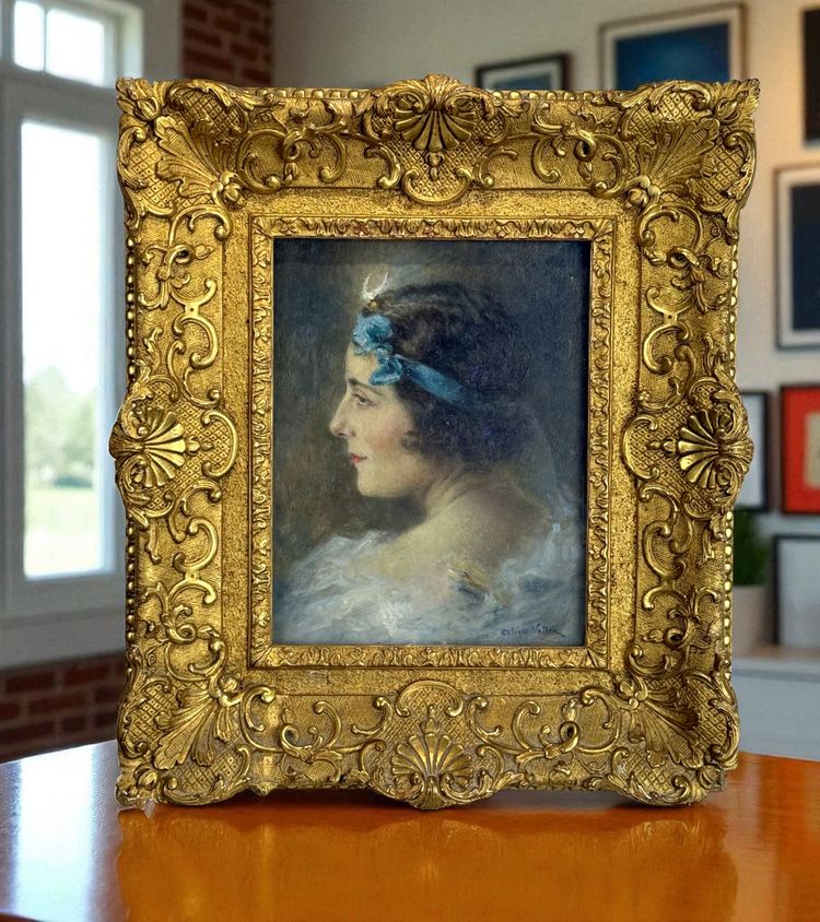 ALEXIS VOLLON 1865 -1945 /ÖL AUF TAFEL UNTER GLAS "FRAUENPORTRÄT 1930"