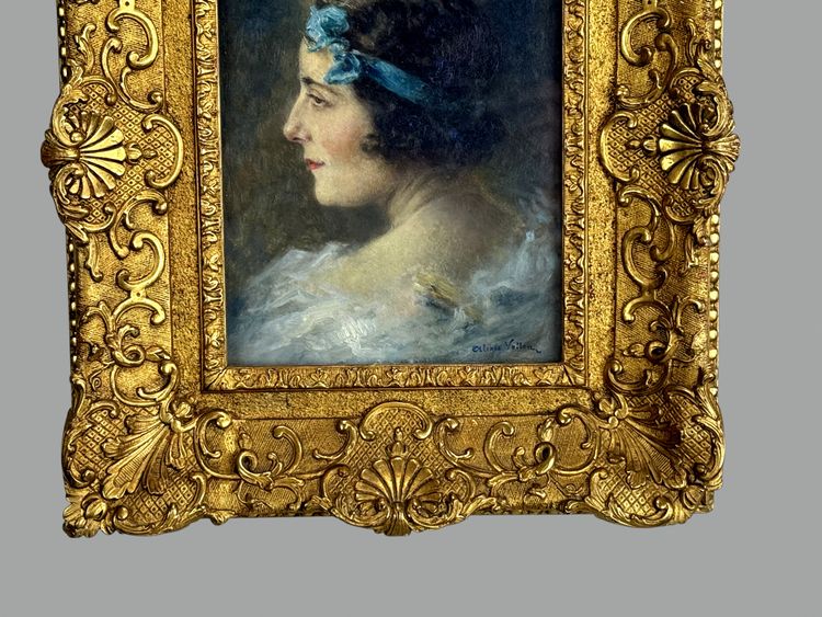 ALEXIS VOLLON 1865 -1945 /ÖL AUF TAFEL UNTER GLAS "FRAUENPORTRÄT 1930"
