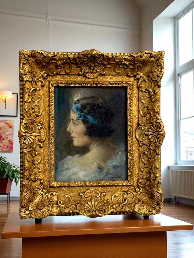 ALEXIS VOLLON 1865 -1945 /ÖL AUF TAFEL UNTER GLAS "FRAUENPORTRÄT 1930"