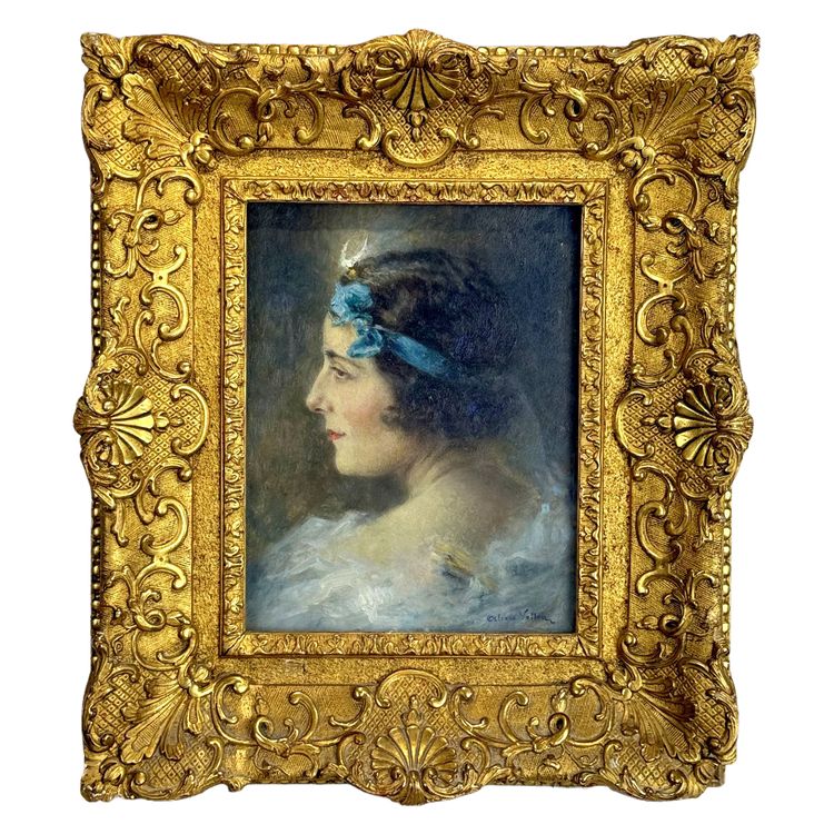 ALEXIS VOLLON 1865 -1945 /ÖL AUF TAFEL UNTER GLAS "FRAUENPORTRÄT 1930"