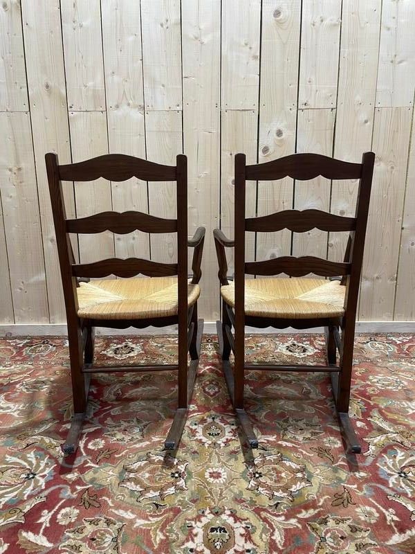Paire de fauteuils pailles rustiques à bascule - rocking-chair chair 