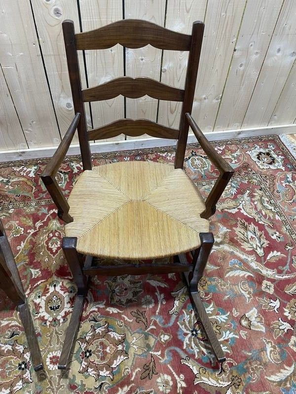 Paire de fauteuils pailles rustiques à bascule - rocking-chair chair 