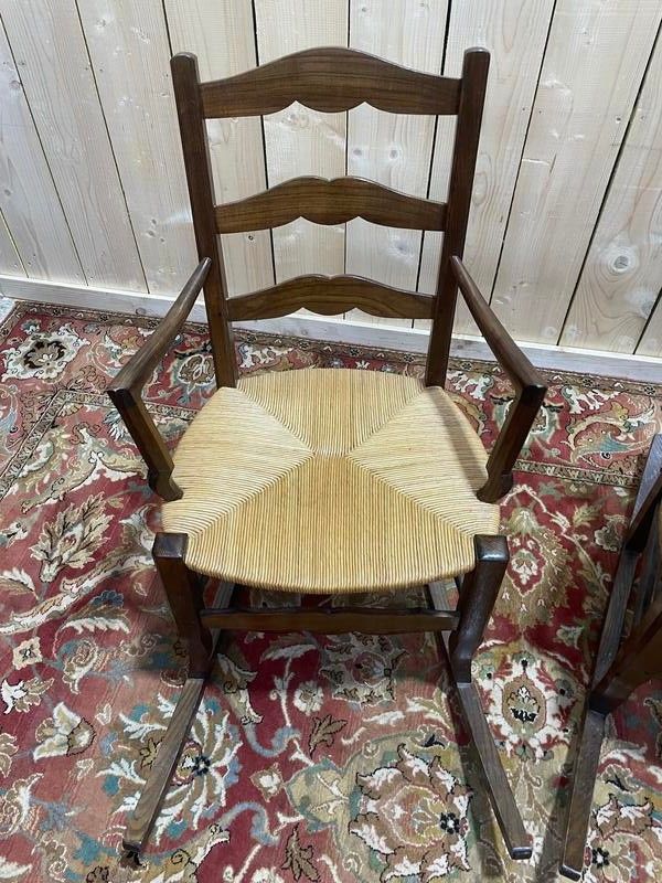 Paire de fauteuils pailles rustiques à bascule - rocking-chair chair 