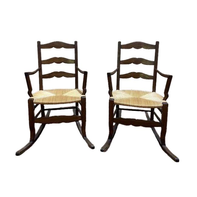 Paire de fauteuils pailles rustiques à bascule - rocking-chair chair 