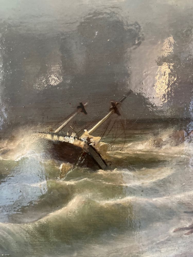 Tableau naufrage côtier Auguste VIANDE DOVIANE XIX E