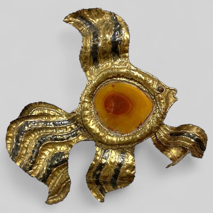 Henri Fernandez - Applique Poisson en laiton et agate Circa 1970