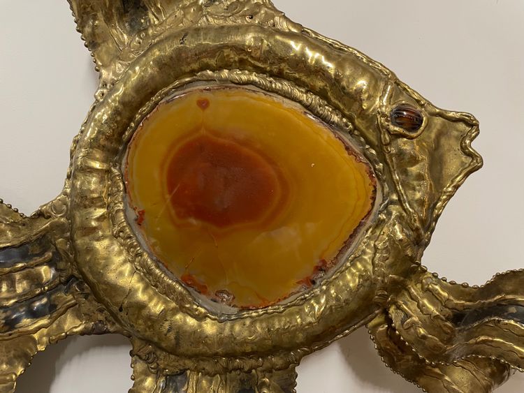 Henri Fernandez - Applique Poisson en laiton et agate Circa 1970