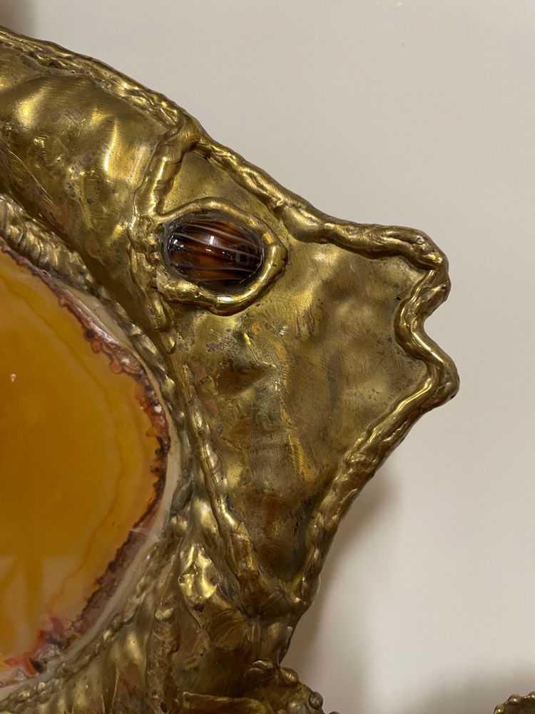 Henri Fernandez - Applique Poisson en laiton et agate Circa 1970