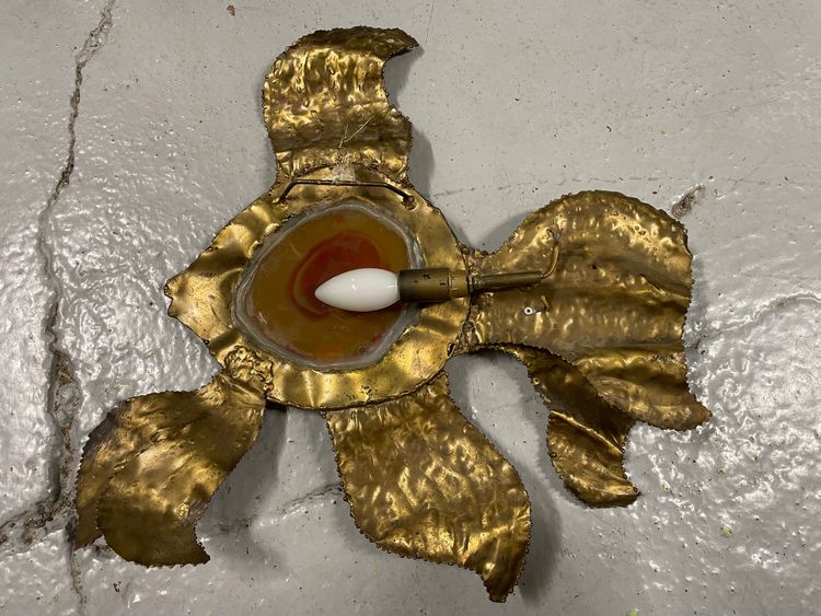 Henri Fernandez - Applique Poisson en laiton et agate Circa 1970