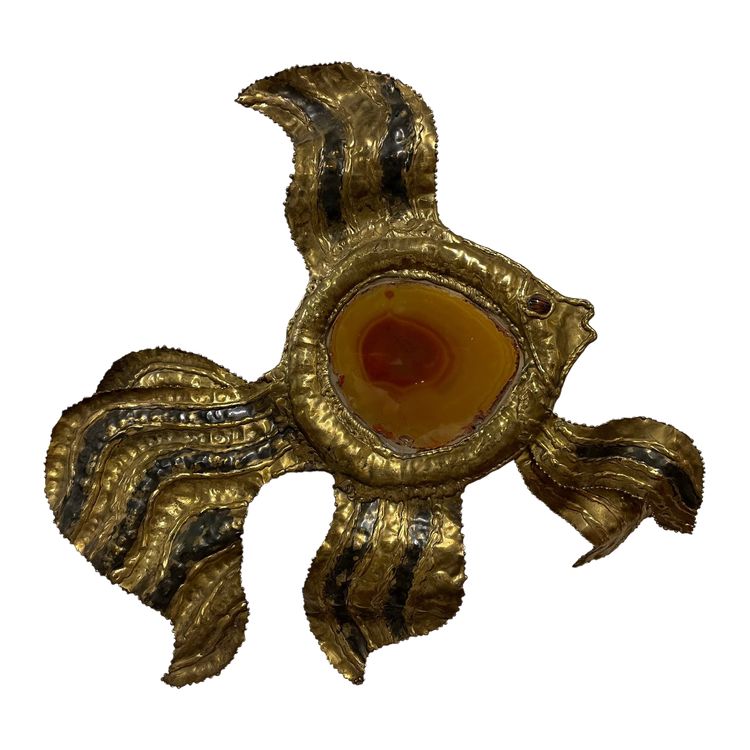 Henri Fernandez - Applique Poisson en laiton et agate Circa 1970