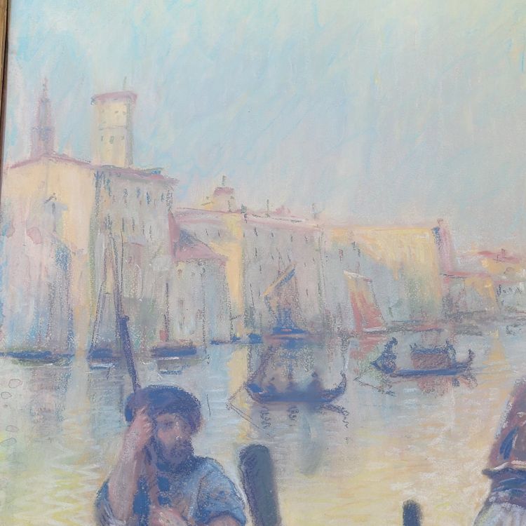 Stoffhändler in Venedig, gerahmtes Pastell, Anfang des 20. Jahrhunderts