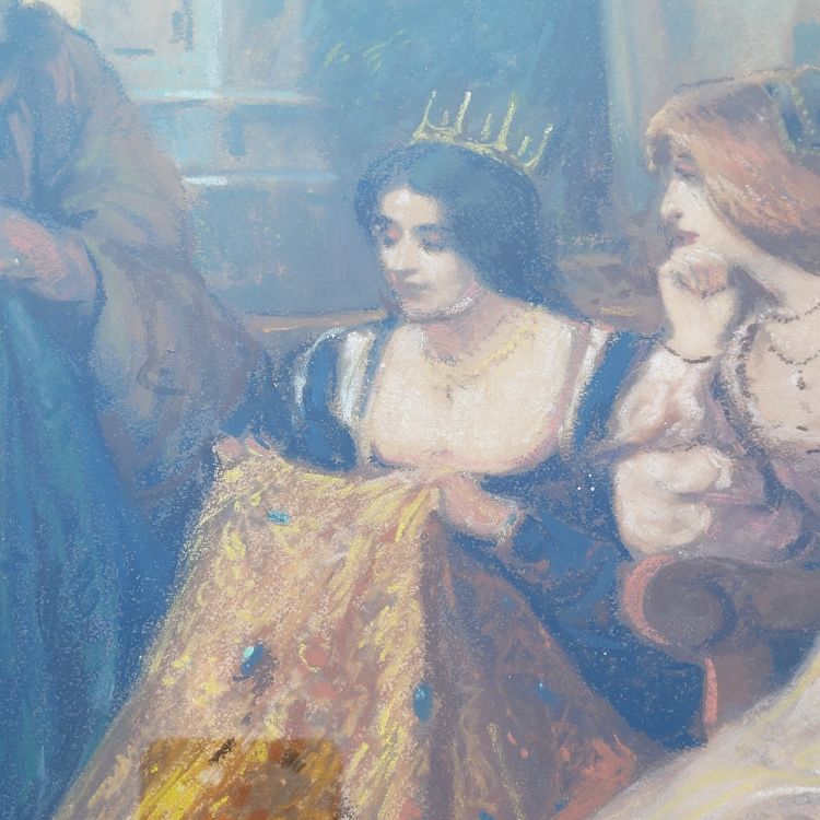 Stoffhändler in Venedig, gerahmtes Pastell, Anfang des 20. Jahrhunderts