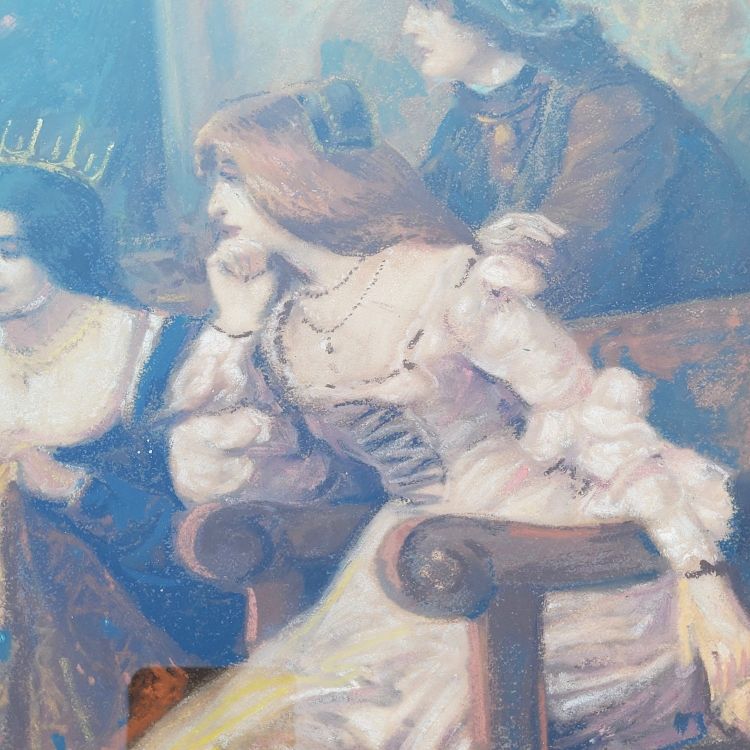 Stoffhändler in Venedig, gerahmtes Pastell, Anfang des 20. Jahrhunderts