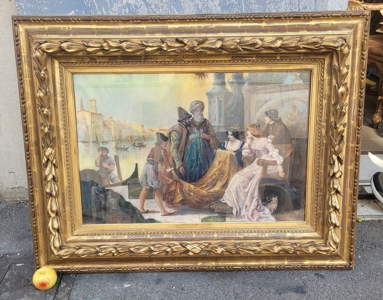 Stoffhändler in Venedig, gerahmtes Pastell, Anfang des 20. Jahrhunderts
