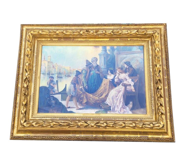 Stoffhändler in Venedig, gerahmtes Pastell, Anfang des 20. Jahrhunderts