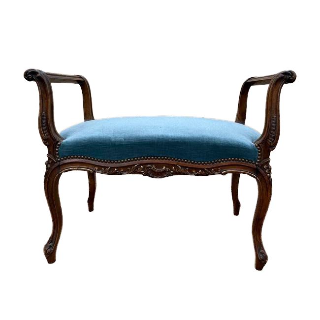 Banc - Banquette de piano ou d'entrée en velours bleu.