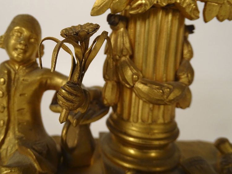Small ormolu gardener clock with watering can Berthoud Paris 19th century