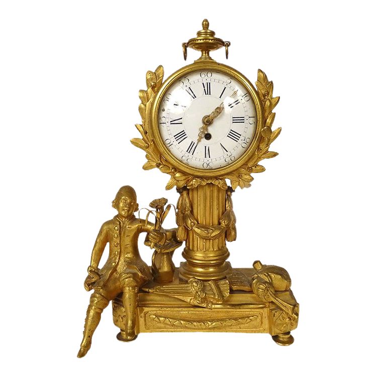 Small ormolu gardener clock with watering can Berthoud Paris 19th century