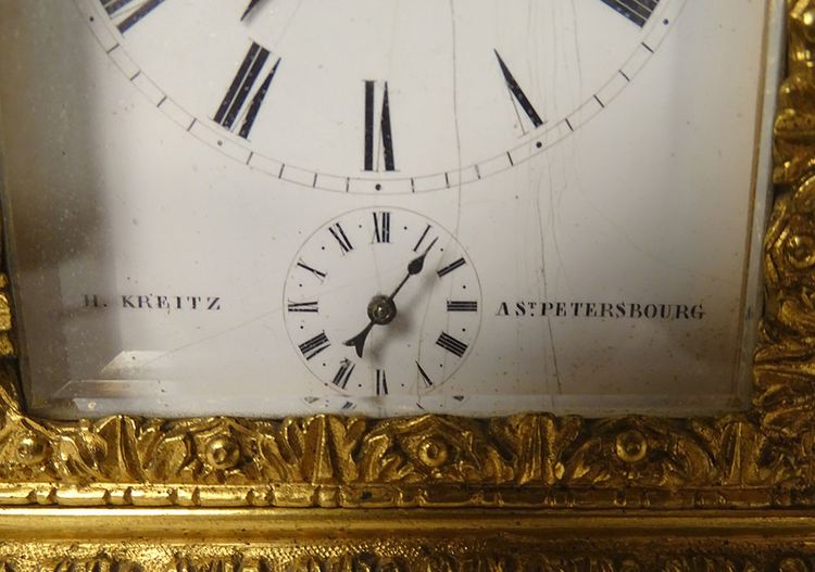 Russian travelling officer's clock gilt bronze Kreitz St Petersburg 19th century