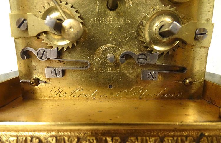 Russian travelling officer's clock gilt bronze Kreitz St Petersburg 19th century